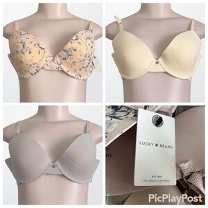 NWT 3 pack Lucky Brand Light Lift Demi Wireless Bra Floral Neutral SZ 38C